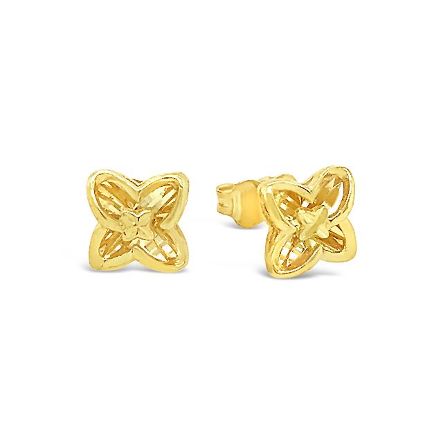 Yellow Gold Petal Stud Earrings