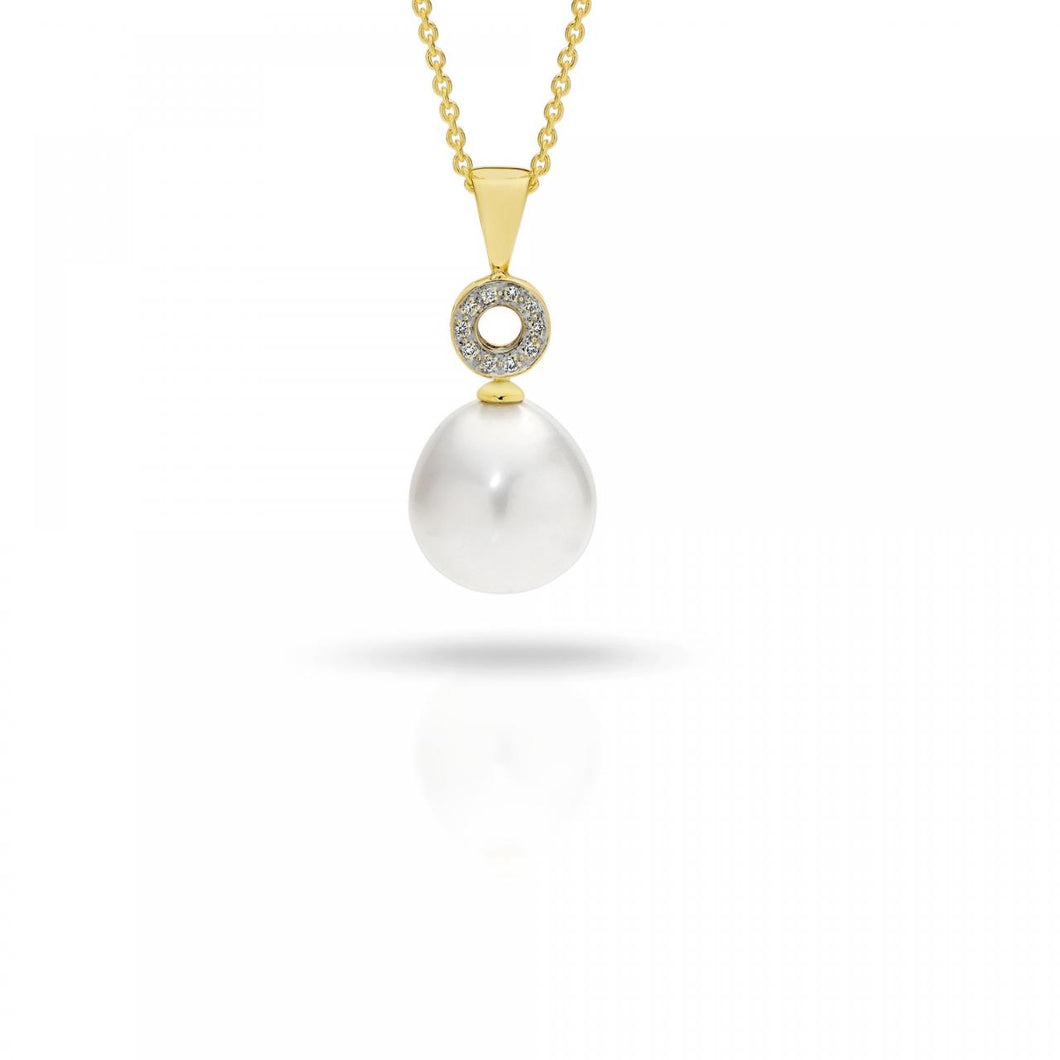 Yellow Gold Diamond Halo Pearl Necklace